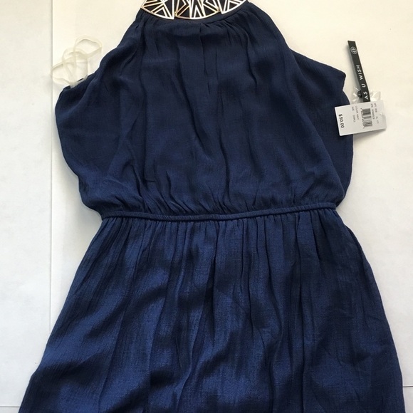As U Wish NWT Blue Gold halter dress size small - Picture 4 of 7